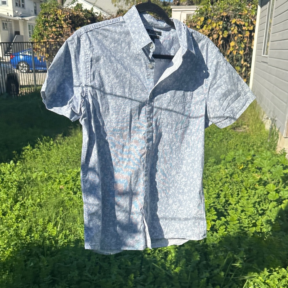 Marc Anthony Light Blue Floral Button Down Shirt Slim Fit Luxe
